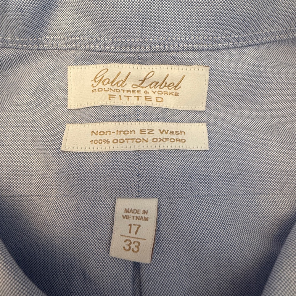 Roundtree & Yorke Gold Label Fitted Non-Iron Oxford Shirt Blue 17 33 Mens - Picture 3 of 8